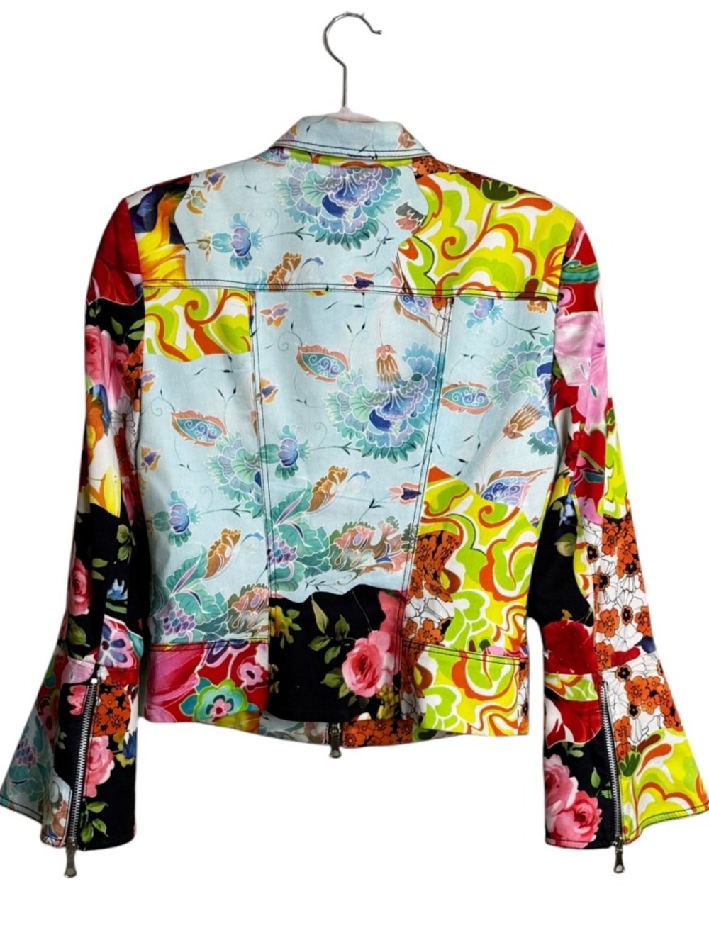 Alberto Makali Floral Patchwork Zip Jacket in Pink, Yellow, Blue & Black - Picture 2 of 8